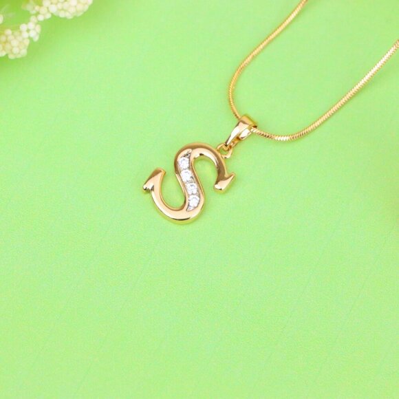 "Rose Gold Letter S Pendant with Sparkling Crystals – Elegant Finish, XPPT1368 - Picture 10 of 13